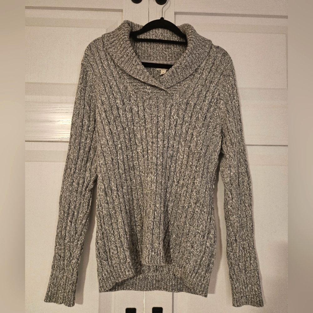 L.L. Bean Womens Pullover Sweater Long Sleeve Shawl Collar Cable Knit